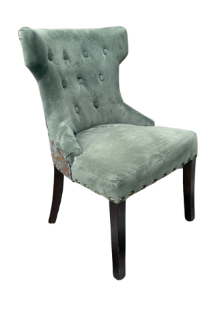 GREEN TUFTED VELVET WINGBACK  ARMLESS CHAIR (single)
