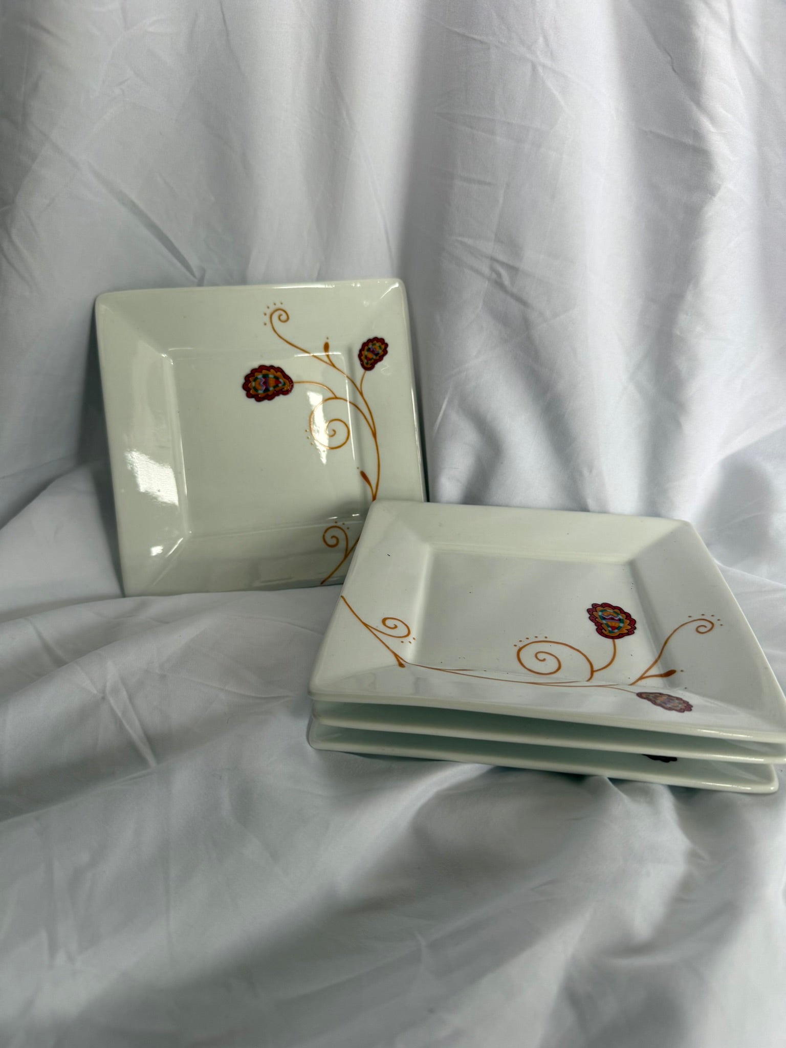 SQUARE FLORAL SALAD PLATES SET OF 4