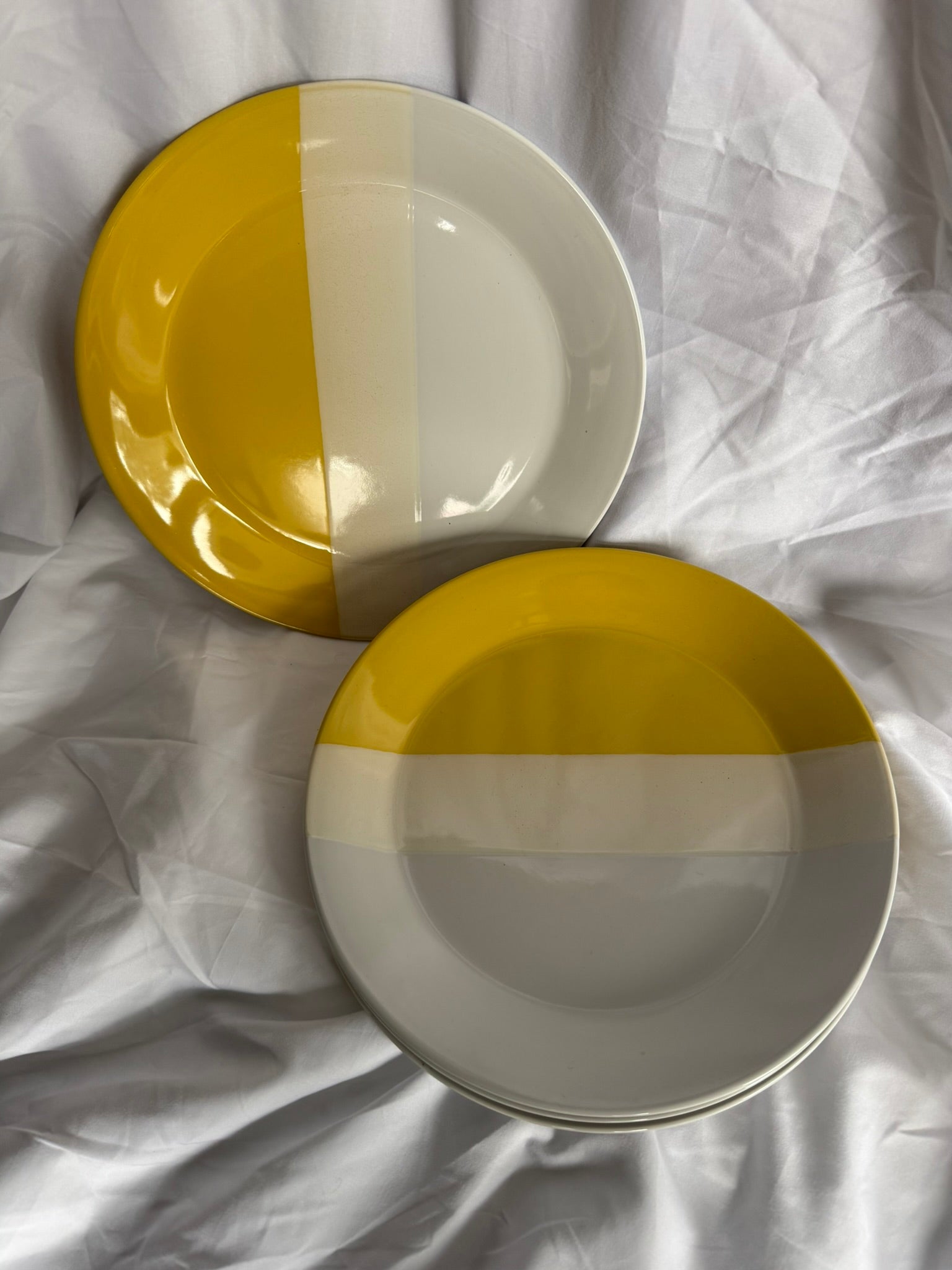 YELLOW STRIPED SALAD PLATES SET OF 4