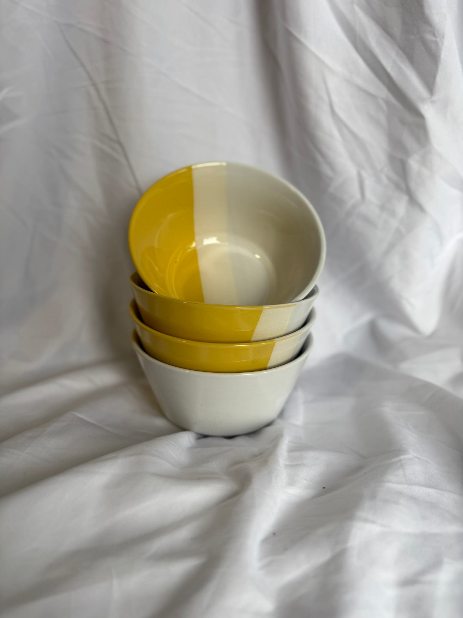 YELLOW STRIPED BOWLS SET OF 4