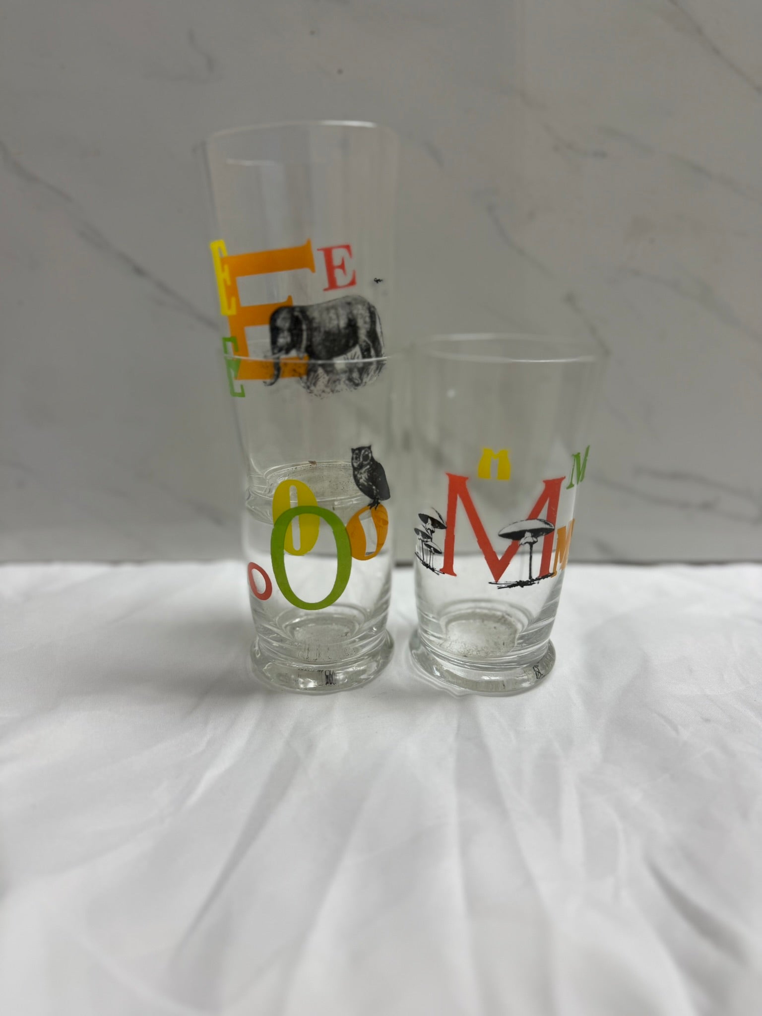 LETTER THEMED DRINKING GLASSES SET OF 3