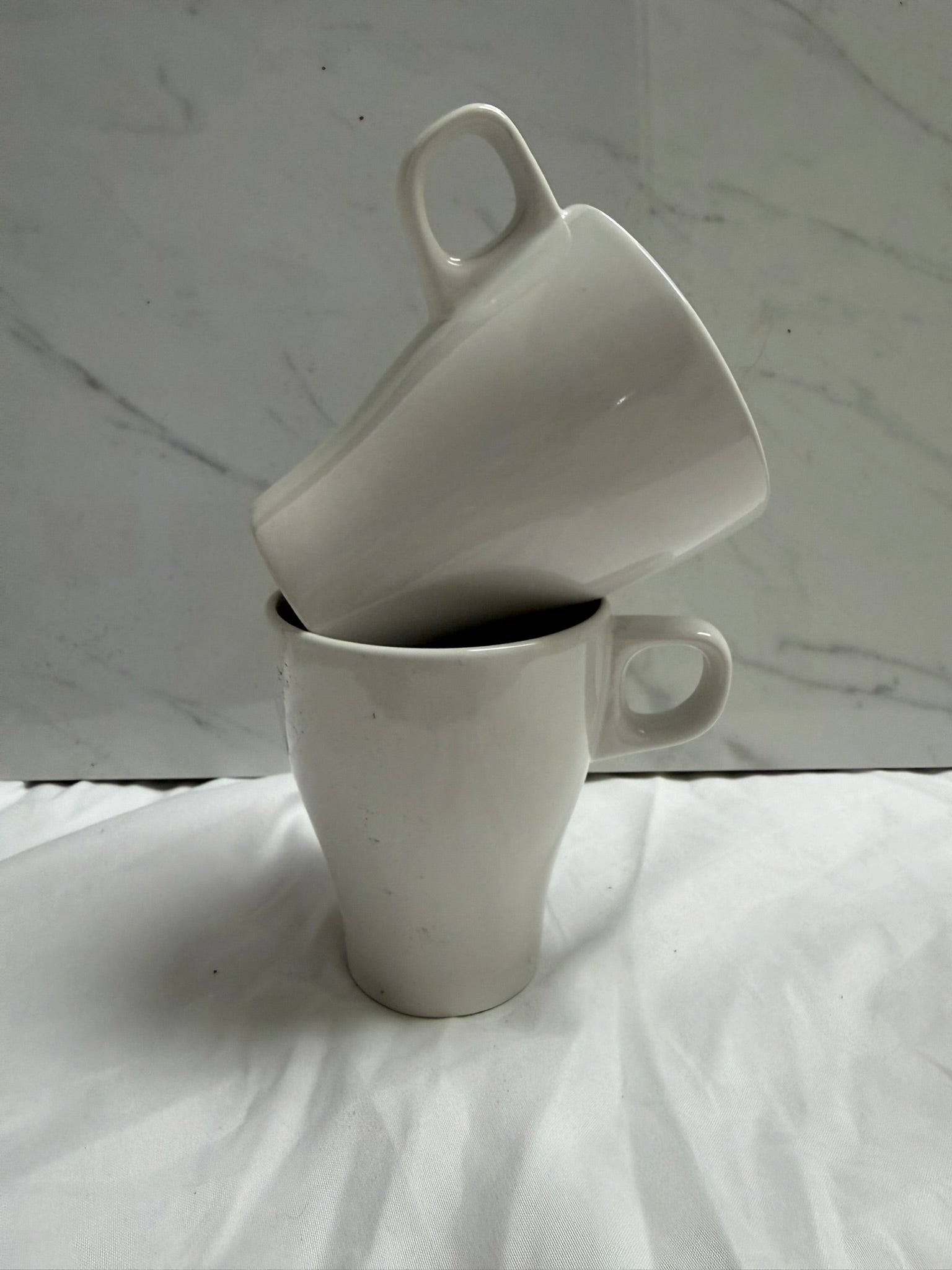 WHITE TALL MUGS WITH SMALL HANDLE SET OF 2
