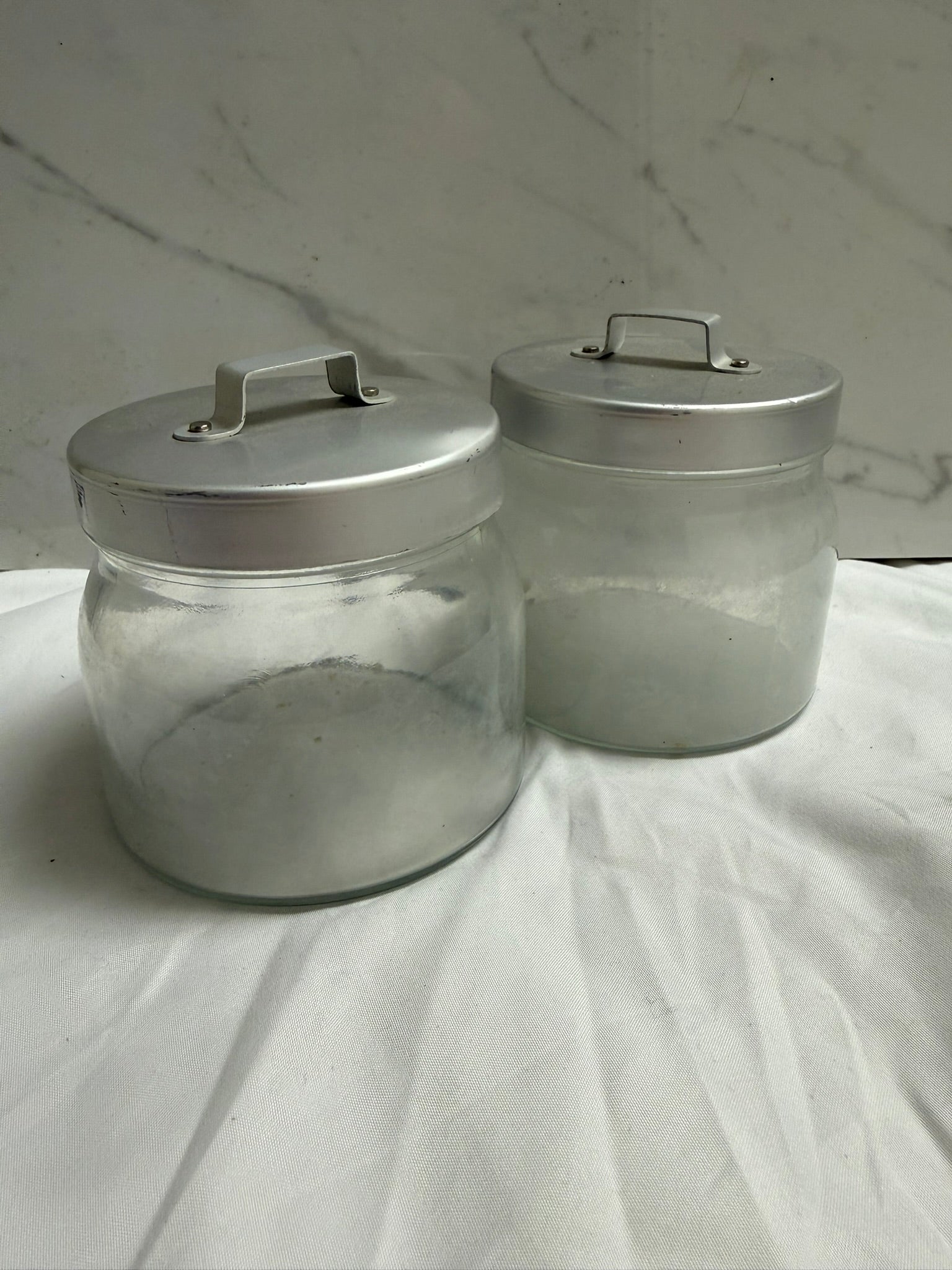GLASS STORAGE WITH METAL LID SET OF 2