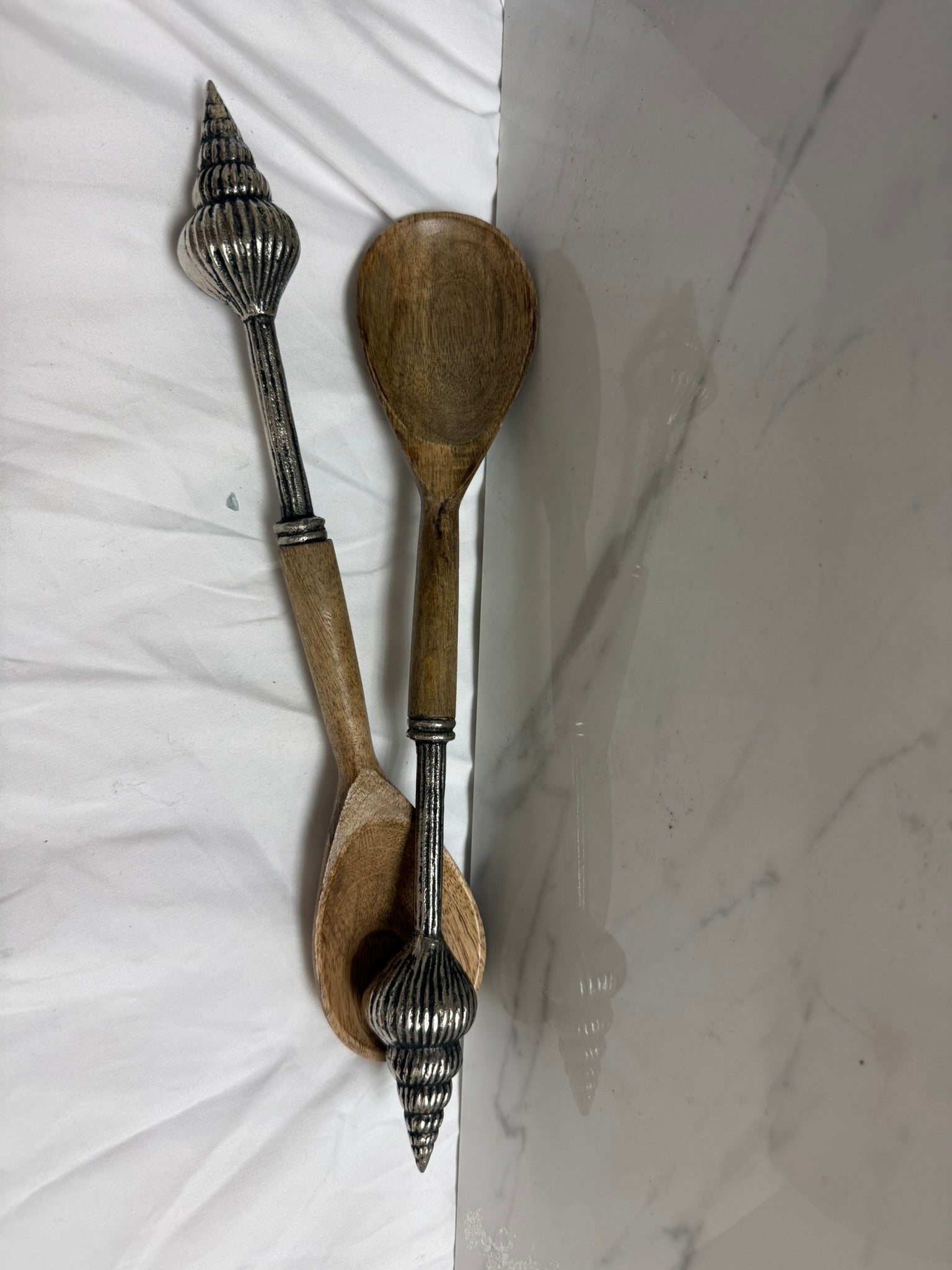 SEASHELL WOODEN SERVING SPOONS SET OF 2