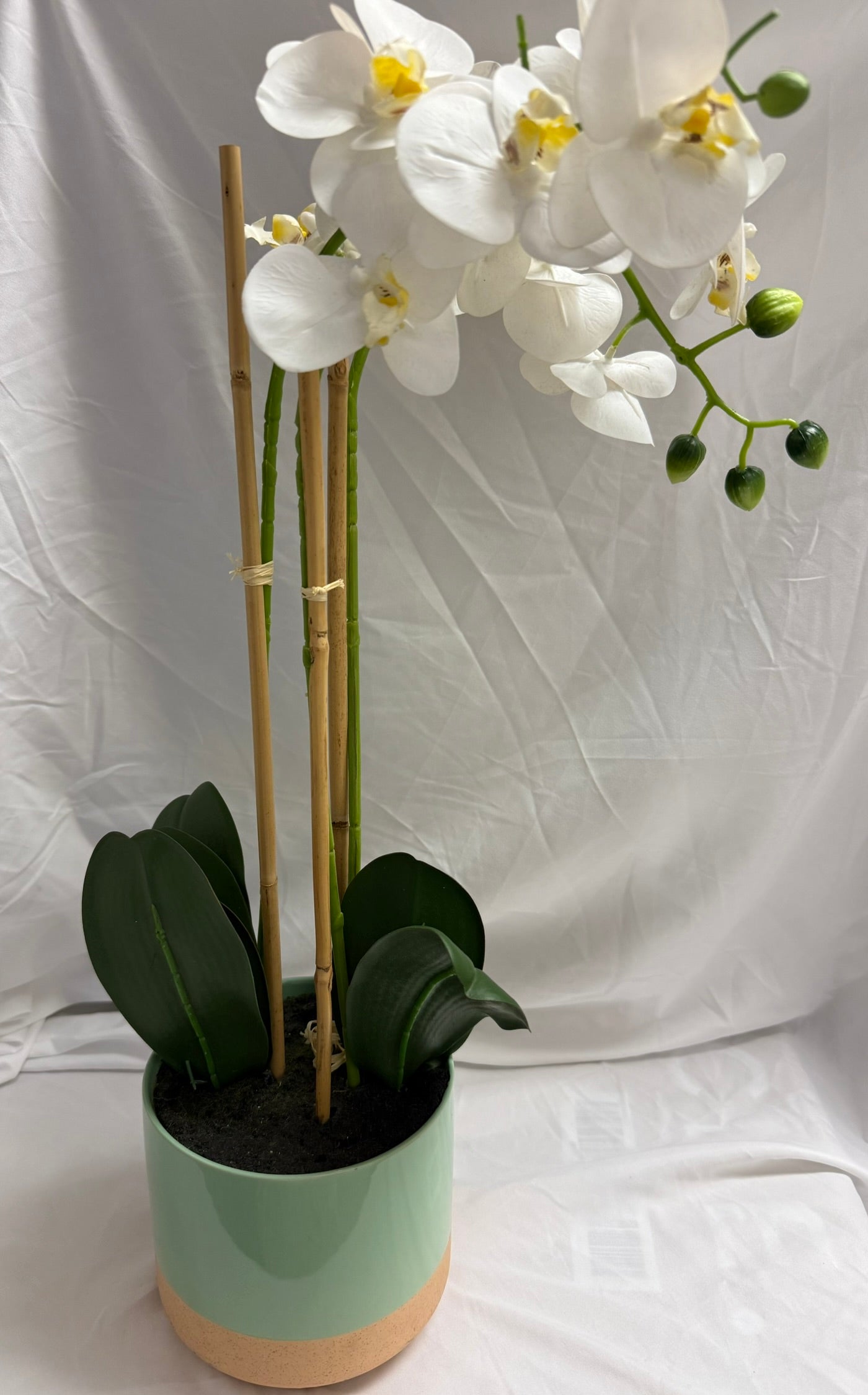 FAUX ORCHID IN SAGE PLANTER