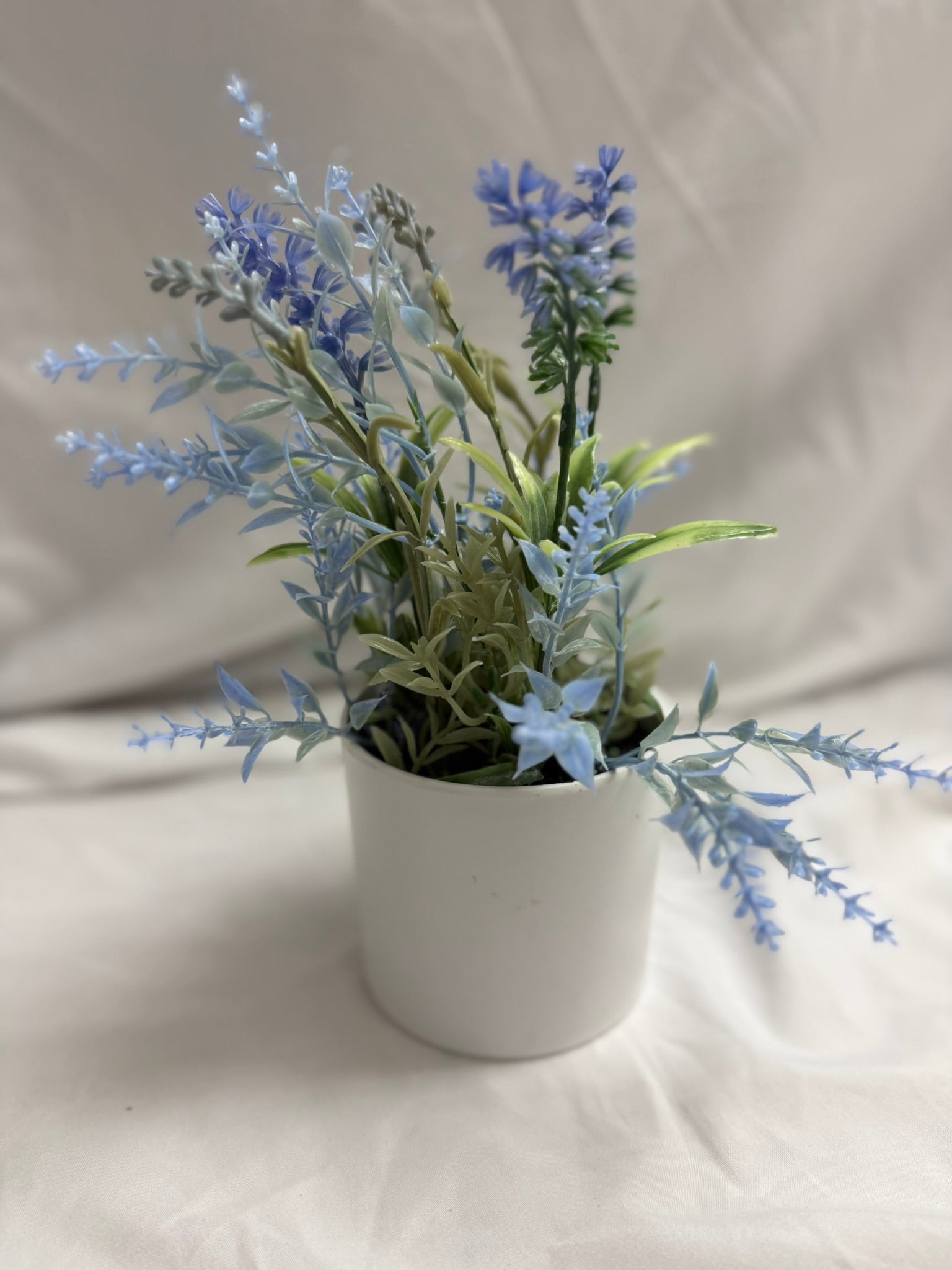 FAUX LAVENDAR PLANT IN WHITE POT