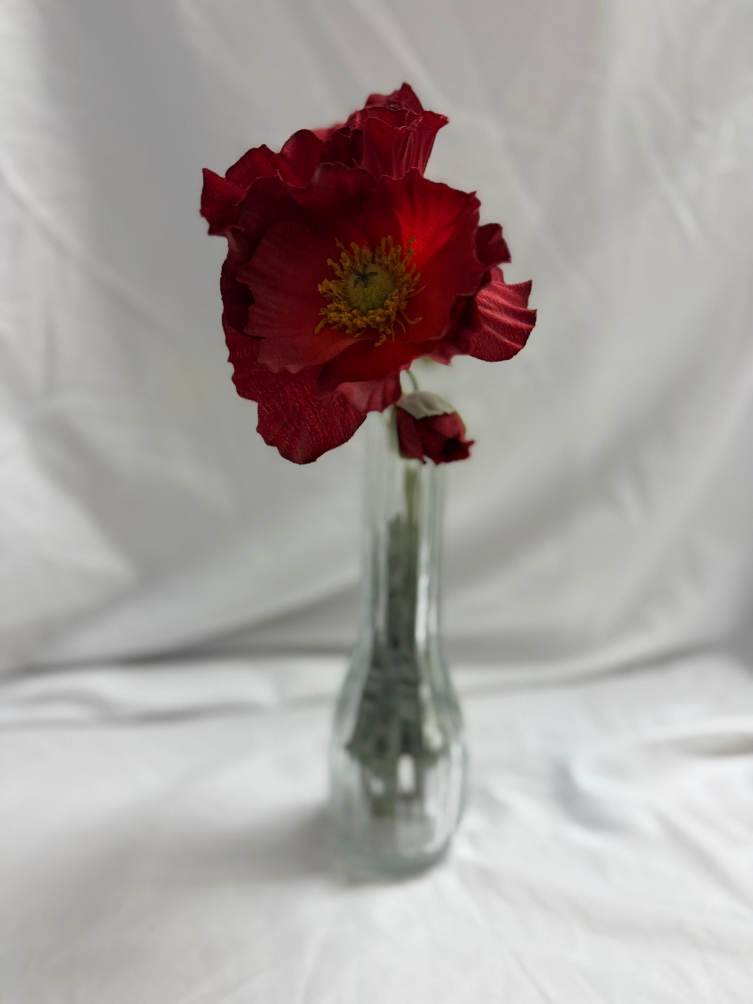 FAUX RED ROSE IN TUBULAR VASE