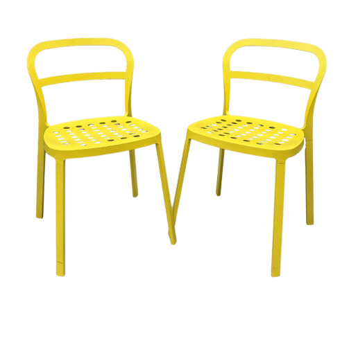 YELLOW ARMLESS STACKABLE METAL CHAIRS SET OF TWO