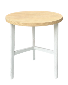TRIPOD SIDE TABLE WITH WHITE WOODEN LEGS