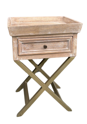 FARMHOUSE CROSSLEG ENDTABLE WITH DRAWER SET OF 2