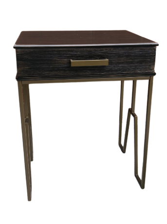 MODERN BRASS END TABLE WITH DRAWER SET OF 2