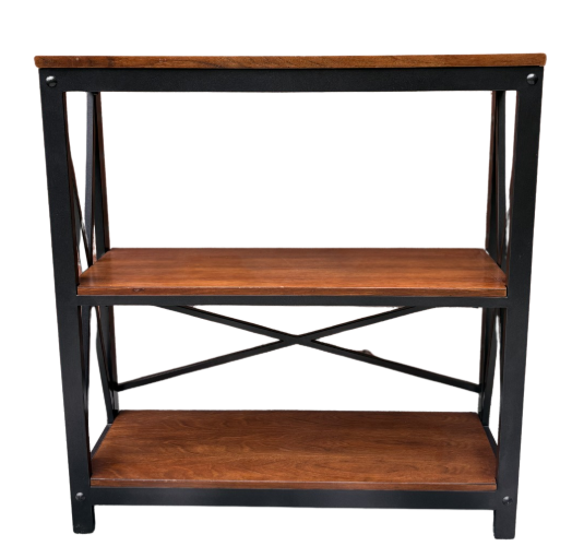 IRON AND WOOD TWO TIER OPEN SHELF CONSOLE TABLE