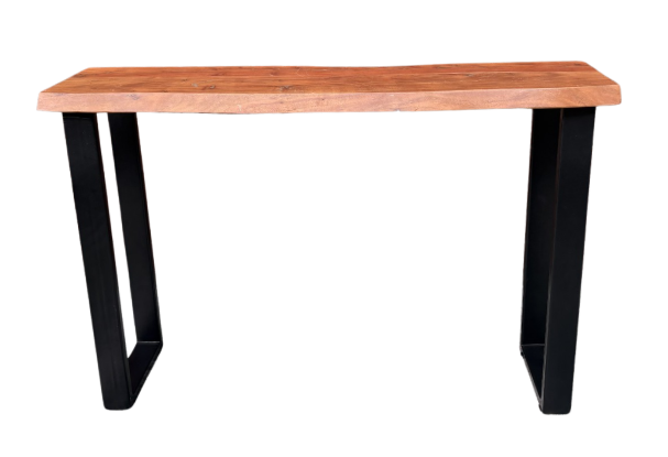 LIVE EDGE CONSOLE TABLE WITH BLACK METAL LEGS