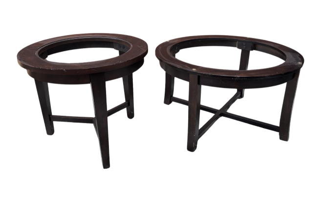 ROUND WOODEN GLASS TOP TABLE SET (GLASS INCLUDED)