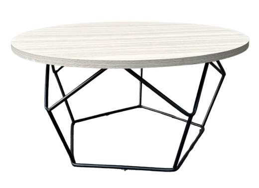 ROUND COFFEE TABLE WITH GEOMETRIC METAL BASE