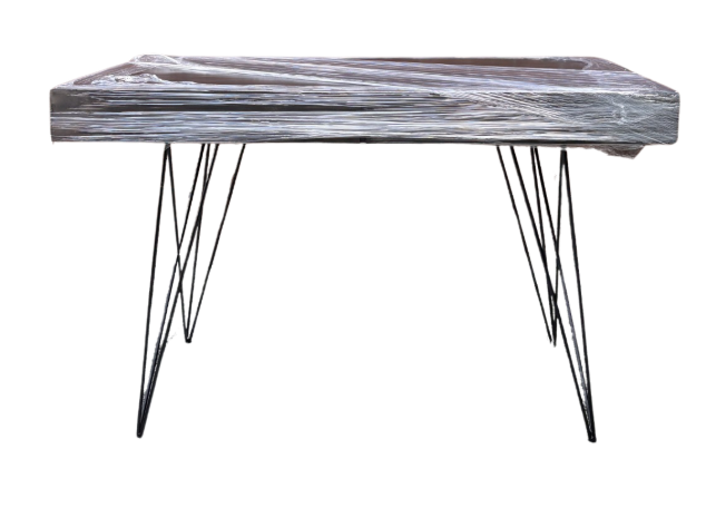 MIDCENTURY MODERN TWO DRAWER DESK WITH HAIRPIN LEGS IN BLACK