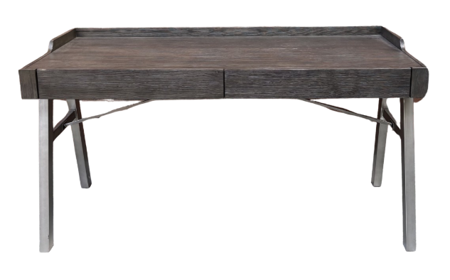 WOODEN TWO DRAWER DESK WITH SILVER METAL LEGS
