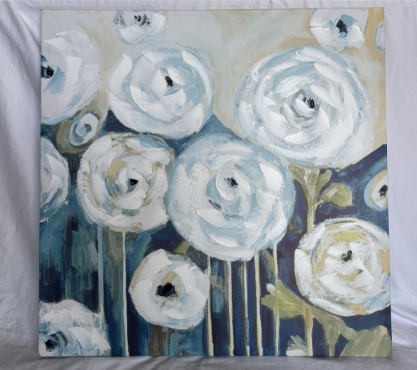 WHITE ROSES PAINTING ON CANVAS