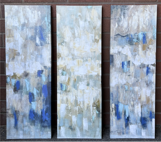 TALL BLUE ABSTRACT CANVAS SET OF 3