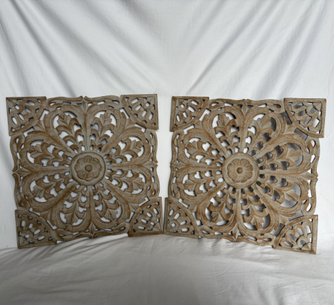 RUSTIC WOODEN ORNATE WALL ART SET OF 2