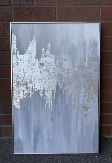 SILVER ON BLUE ABSTRACT CANVAS (SILVER FRAME)