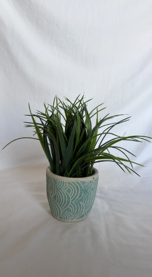 SMALL PLANT WITH BLUE WAVE PLANTER