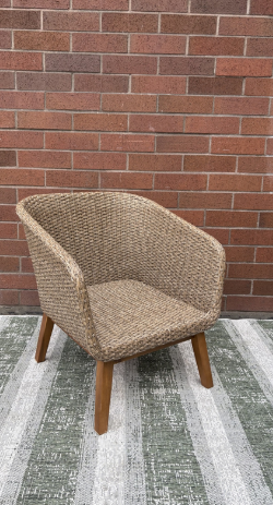 WOODEN AND  WICKER CHAIR SET OF TWO