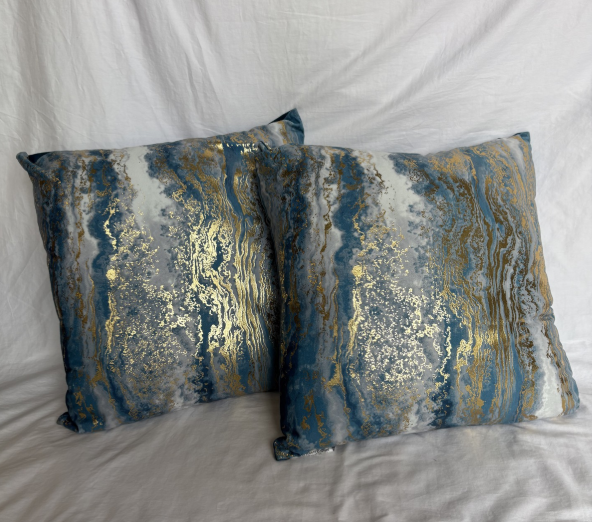 GOLD AND BLUE PILLOWS SET OF TWO