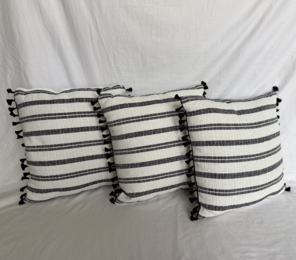 BLACK AND WHITE STRIPED PILLOWS SET OF THREE