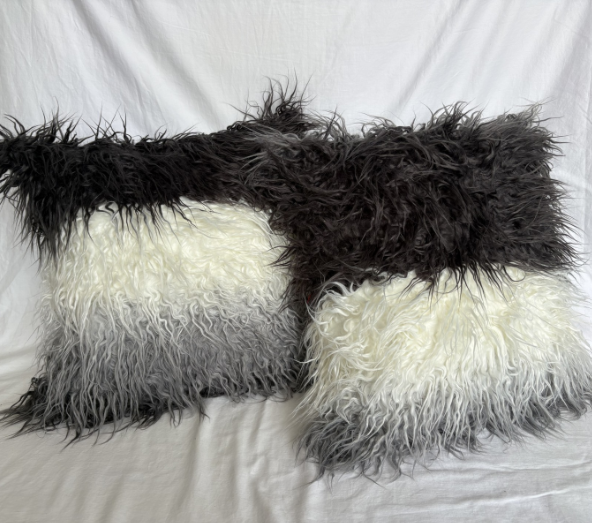 MULTICOLORED FAUX FUR PILLOWS SET OF TWO