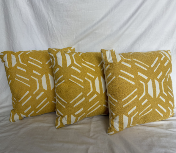 YELLOW AND WHITE PATTERNED PILLOWS SET OF 3