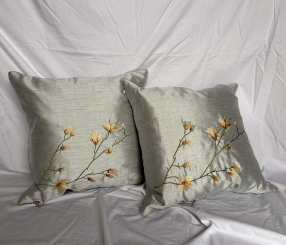 SILKY FLOWER PILLOWS SET OF 2