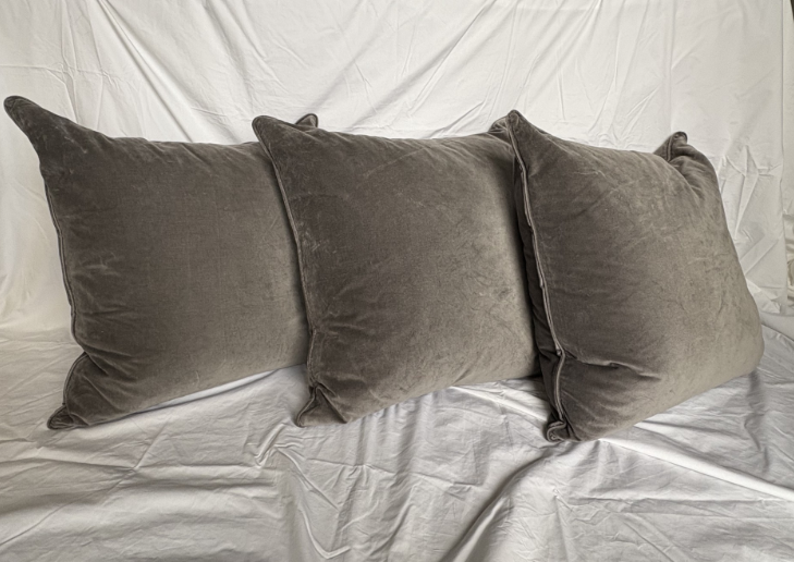 GREY VELVET PILLOWS SET OF 3