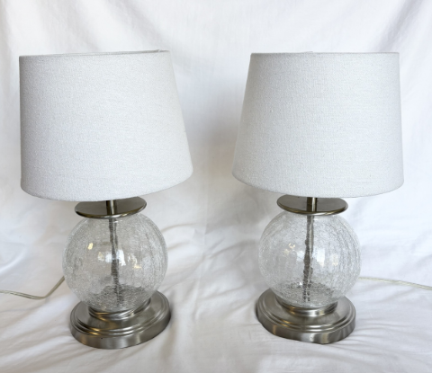 ROUND GLASS BOTTOM WITH WHITE SHADE SET OF 2