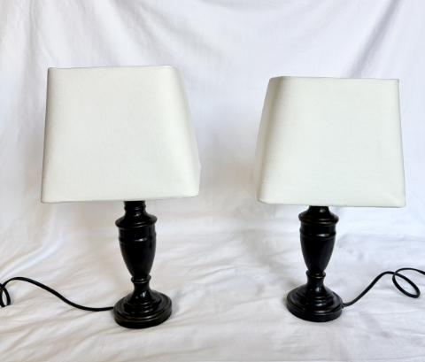 VINTAGE BLACK BASE WITH WHITE SQUARE SHADE SET OF 2