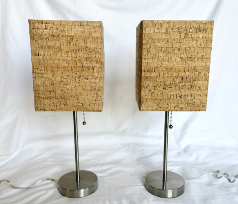 CORK WITH STAINLESS STEEL BASE TABLE LAMP SET OF 2