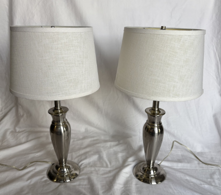 SILVER TABLE LAMPS WITH LINEN SHADE SET OF 2
