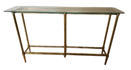 GLASS CONSOLE TABLE WITH GOLD DETAIL