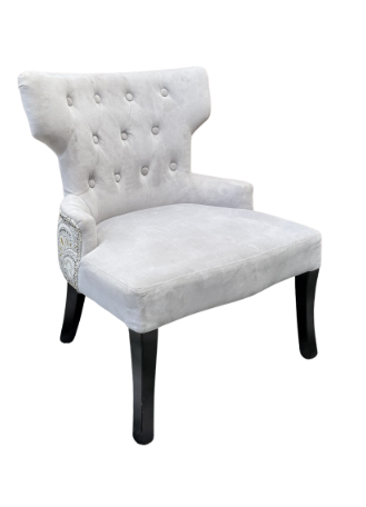 WHITE TUFTED VELVET WINGBACK ARMLESS CHAIR (single)