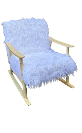 WHITE FUZZY ROCKING CHAIR WITH WOODEN ARMS AND LEGS (single)