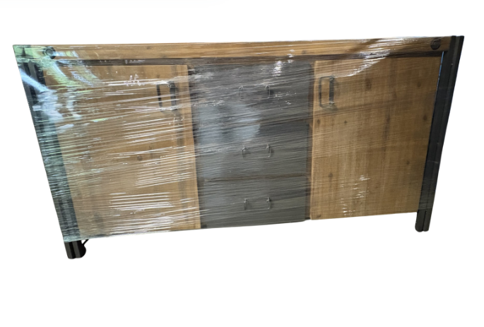 EUROPEAN IRON AND WOOD MEDIA SIDEBOARD TABLE