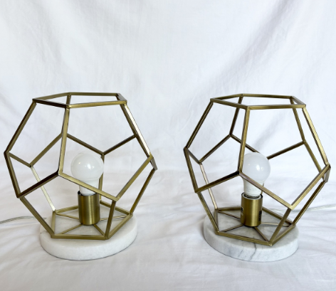 GEOMETRIC BRASS MARBLE LAMPS SET OF 2
