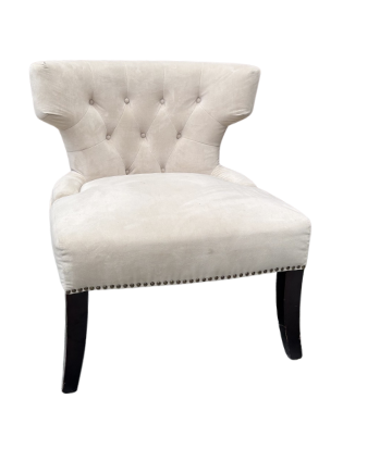 OFF-WHITE TUFTED VELVET WINGBACK ARMLESS CHAIR (single)